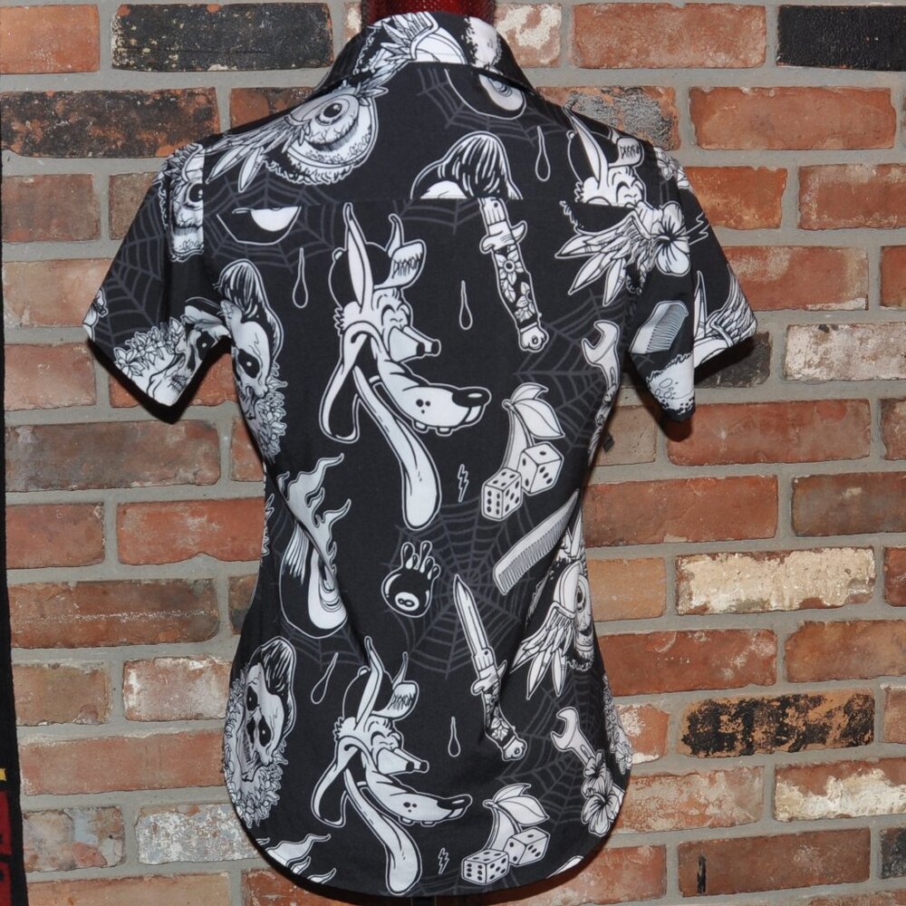 Dixxon Flannel Co Rat Rod Short Sleeve Button-up Top Shirt All Over Print S - Picture 3 of 8